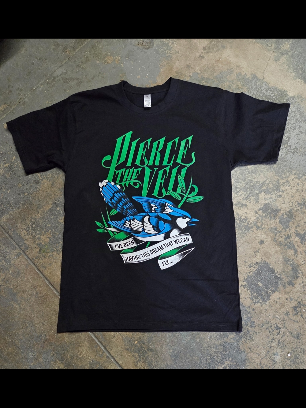 Black Graphic Tee with Blue Bird Print